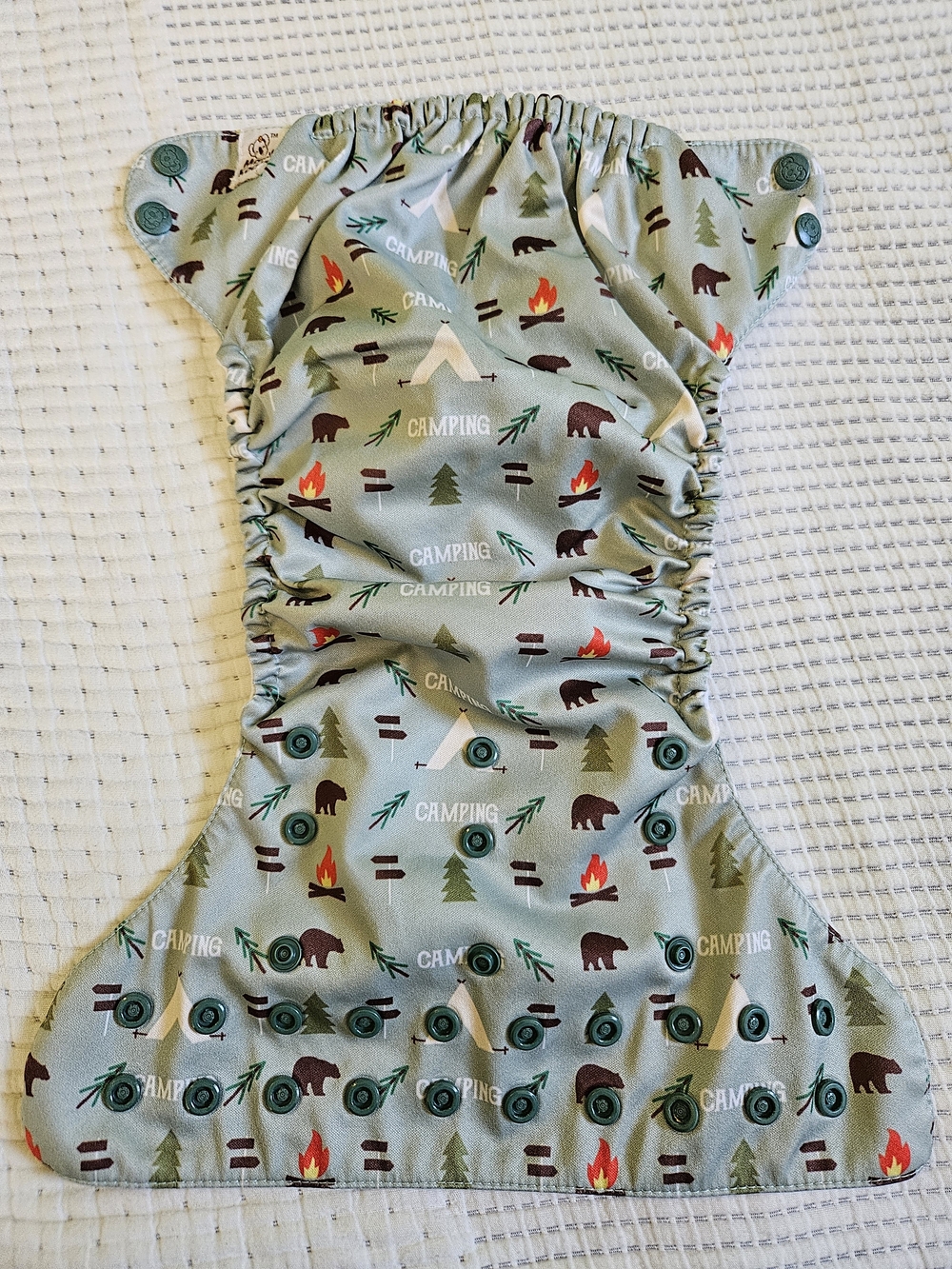 Camping Print Cloth Diaper - Sage Green